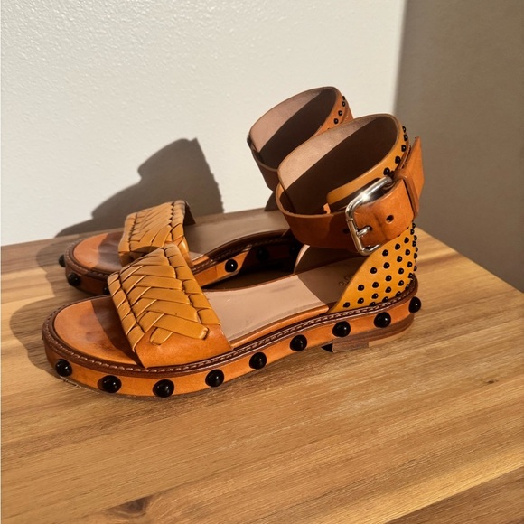 Valentino Garavani Red Leather Strappy Sandals Brown Studded Size 39 US 9 Brown - Picture 4 of 11